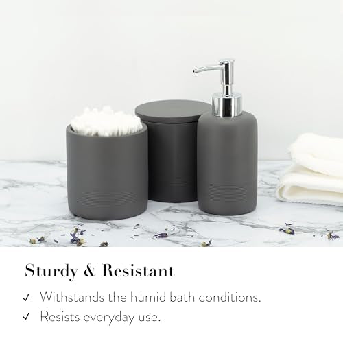 ZCCZ Gray Bathroom Accessories Set 6 Pieces - Toothbrush Holder, Lotion Dispenser, Qtip Container, Vanity Tray, Tumbler - Countertop Organizer for Bathrooms - Elegant and Functional Décor Set - color: Gray, size: 6pcs