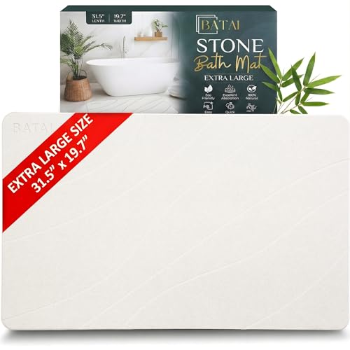 Extra Large Stone Bath Mat - (31.5” x 19.7”) - Absorbent Diatomaceous Earth Stone Bath Mat Large - Non-Slip Diatomite Bathmat - Easy Clean and Quick Drying - Long Instant Dry Bathmat - Beige XL - color: Beige