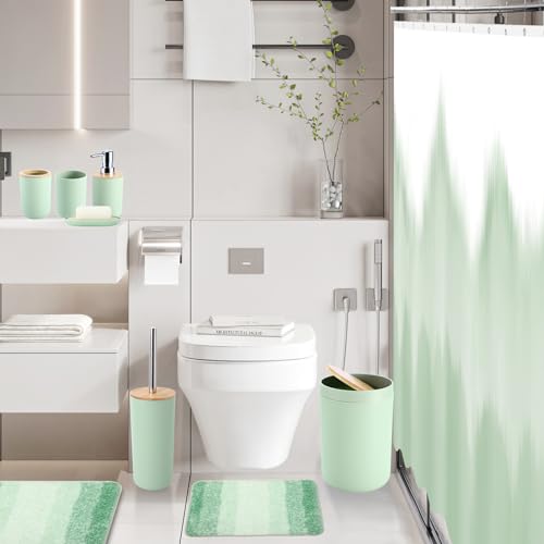 iMucci Bathroom Accessories Green Bathroom Sets with Shower Curtain and Rug, Green Ombre Waterproof Shower Curtain with Ultra Absorbent Rug Bathroom Accessories Set for Home Decor - size: Bath Set+Shower Curtain+Bath Rug, style: Green