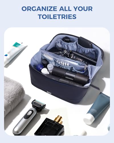 WANDF PU Leather Toiletry Bag for Men, Dopp Kit with Hanging Pouch