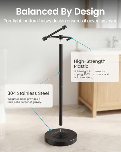 Freestanding Toilet Paper Holder Stand, 4.57 LB Weighted Base Toilet Paper Stand with Pivoting Arm, 304 Stainless Steel Floor Toilet Roll Holder No Drilling, 25.6 Inch, Matte Black - color: Black