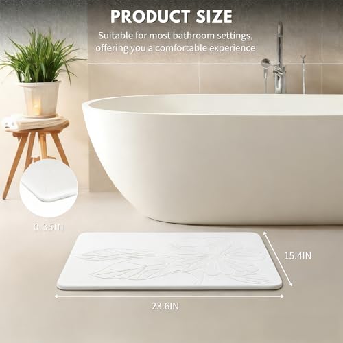 XMarrat Stone Bath Mat, 23.6'' x 15.4'' Diatomaceous Earth Non-Slip Stone Shower Mat, Super Absorbent Diatomite Stone Mats for Bathroom, Quick Drying, Easy to Clean - color: White, size: 23.6" x 15.4" (Rectangular)
