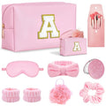Makeup Gift Set – Initial Cosmetic Bag, Pink Spa Accessories, Satin Eye Mask & Headband; Spa Party Supplies for Girls, Sleepover Party Supplies Gifts for Teen Girls Bridesmaid - style: A