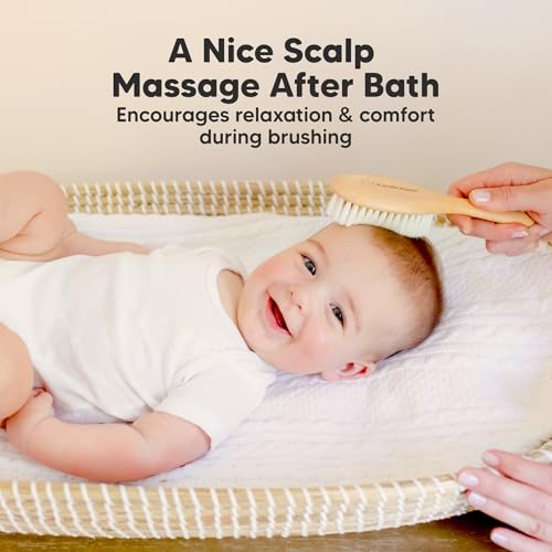 Wooden Baby Hair Brush for Toddler, Infant Cradle Cap (Walnut, Regular) | Soft Goat Bristles Brush for Newborn Girl, Boy Hair, Scalp, Styling, Gentle Grooming, Baby Comb, Baby Bath Essentials - color: Walnut, size: Oval, Regular 7"