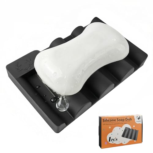 Silicone Soap Dish,Self Draining Soap Holder Perfect for Shower,Bathroom Sink,Kitchen Sink & Travel,Non-Slip Bar Soap Holder Extend Soap Life,Keep Soap Bars Dry & Easy Cleaning Black-1Pcs - color: Black-1pcs