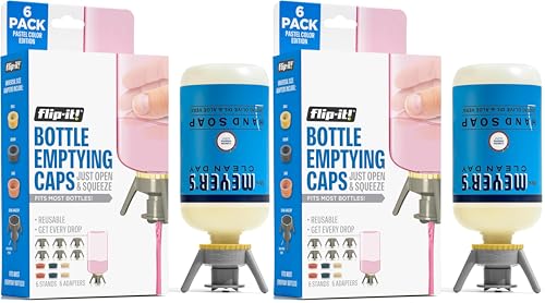 Flip-It! Bottle Emptying Kit – 6 Bottle - No more wasted product - Fits most plastic bottles – 6 Base Caps, 6 Adapters – Pastel Color Edition (Pack of 2) - color: Pastel, size: 12-Pack
