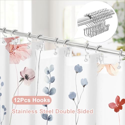Gibelle 3 in 1 Shower Curtain Set, Coral Watercolor Floral Bath Curtain and PEVA Liner Set with 12 Double Sided Steel Hooks, Waterproof Fabric Bathroom Curtain 72x72 - color: Coral, size: 72"W x 72"L (Pack of 1)