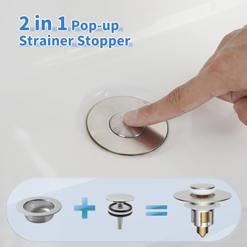 iFealClear Metal Universal Bathroom Sink Stopper, Upgraded Stainless Steel Sink Drain Strainer for 1.1''~2.36" Basin Pop Up Drain Strainer, Anti-Clogging Filter Basket, Brushed Nickel - color: Brushed Nickel