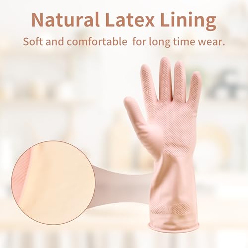 Dishwashing Gloves, 9 Pairs Reusable Medium Kitchen Gloves, Wear-Resistant Natural Latex with Non-Slip Palm, Flocked Liners for Better Grip, Soft Comfort for Garden, Toilets