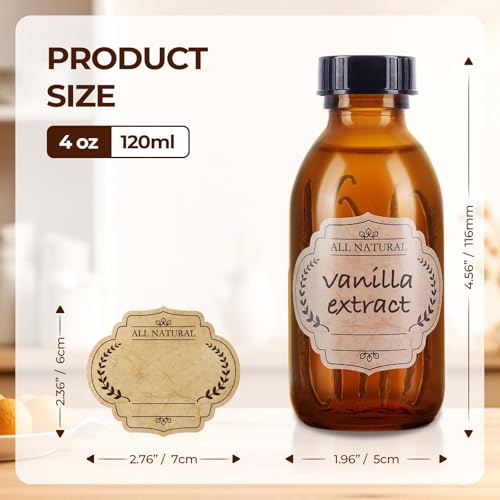 54 Pack 4 oz Amber Boston Glass Bottle with Cap, Empty Glass Bottles for Homemade Vanilla Extract, Essential Oils, Juice, Potion, Syrup, Liquids, Christmas - color: Amber