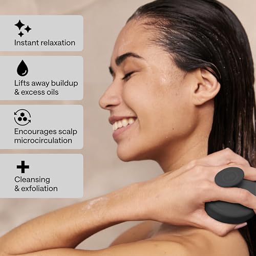 Silicone Scalp Scrubber for Dandruff – Serum, Balm, & Hair Oil Applicator – Scalp Massager Hair Growth for Men, Women – Shampoo Massager Brush or Head Scratcher – Alternative to Shower Comb (Black) - color: Black