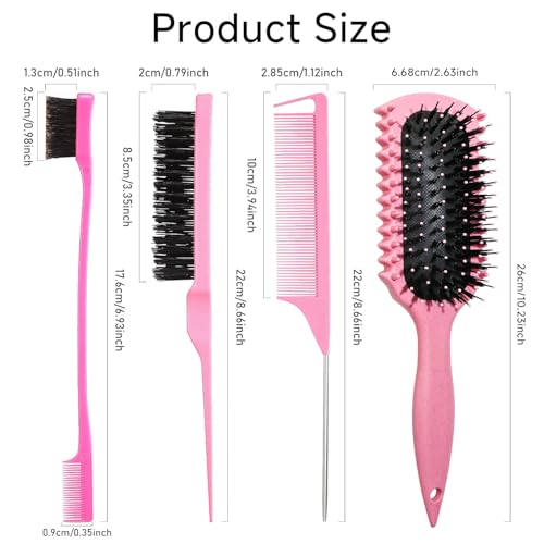 Curl Defining Brush with 3 Pcs Slick Back Hair Set Bristle Edge Control Teasing Comb, For Combing and Shaping in All Hairstyles to Reduce Pulling (Green) - color: Green