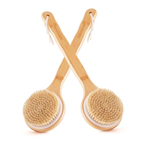 Long-Handled Bath Brush, Back SPA Exfoliating Brush Promotes Blood Circulation, Removes Dead Skin Cells, Nourishes Healthy Skin, Dual-Use Wet/Dry Body Brush, 2 Pack - size: Circle