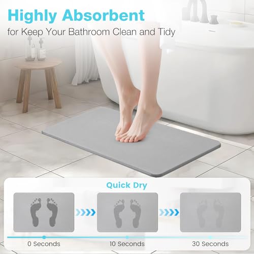 Diatomite Stone Bath Mat, Premium Non-Slip Natural Diatomaceous Earth Bathtub Quick Drying Mats for Bathroom Floor (23.6" x 15.4" Light Gray) - color: Light Grey, size: 23.6" x 15.4"