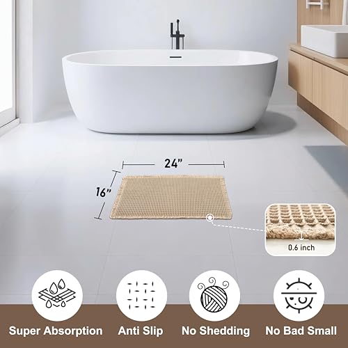 JIUZHEN Upgraded Waffle Bath Mat Super Absorbent Bathroom Mats Non Slip Bath Rugs Machine Washable Dry Fast Waffle Rugs for Bathroom Floor Ultra Soft Boho Rug for Beside Tub, 16" x 24", Brown - color: Brown, size: 1'4" x 2' (Rectangular)