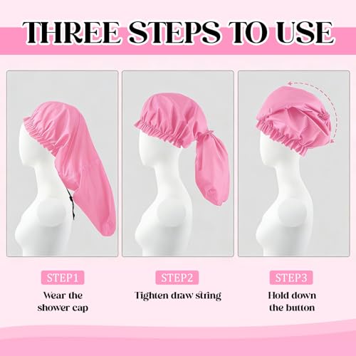 2 Pcs Large Shower Cap for Braids, Extra Long Shower Cap for Women Long Hair & Locs, Waterproof Hair Bonnets for Dreadlocks Drawstring Bath Caps for Women & Men (Pink, White) - color: Pink, White