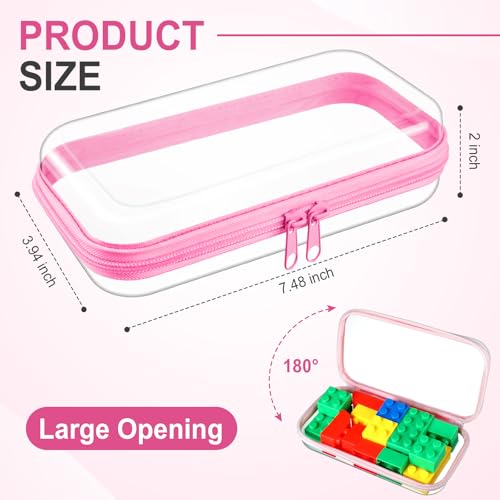 Hoolerry 4 Pcs Hard Clear Zipper Case Makeup Bags Plastic Zipper Pouch Transparent Storage Box Containers for Cosmetics, Snacks, Building Blocks, Puzzles(Clear,7.5 x 3.9 x 2 in,Pink) - color: Pink, size: 7.5 x 3.9 x 2 in