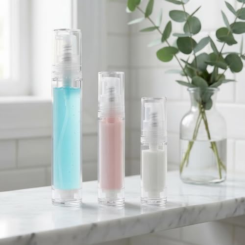 PAGOW 6pcs Clear Travel Pump Bottle, 5ml/10ml/15ml Airless Pump Bottles with Caps, Empty Refillable Cosmetic Containers Vacuum Dispenser Bottle for Lotion Makeup DIY Foundation