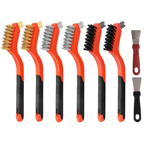 6 Pieces Wire Brushes Set, Nylon/Brass/Stainless Steel Bristles | for Cleaning Welding Slag and Rust,Scratch Brush with Mini Head & Hanging Hole for Everyday Cleaning (6, combo pack) - color: combo pack