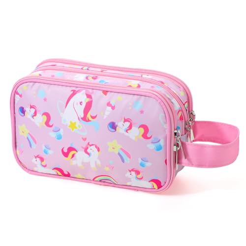 Kids Toiletry Bag for Girls, Travel Toiletry Bag for Little Young Girls Cosmetic Bag Makeup Bag Waterproof Hanging Wash Bag Toddler Toiletries, Unicorn Pink - color: Unicorn-Pink