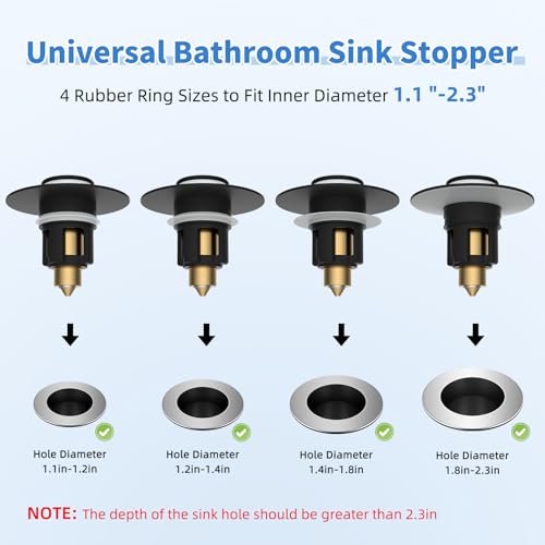 Metal Universal Bathroom Sink Stopper, Upgraded Stainless Steel Sink Drain Strainer for 1.1''~2.36" Basin Pop Up Drain Strainer, Anti-Clogging Filter Basket, Matte Black - color: Matte Black