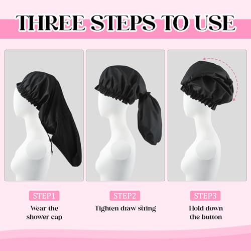 2 Pcs Large Shower Cap for Braids, Extra Long Shower Cap for Women Long Hair & Locs, Waterproof Hair Bonnets for Dreadlocks Drawstring Bath Caps for Women & Men (Black, Pink) - color: Black, Pink