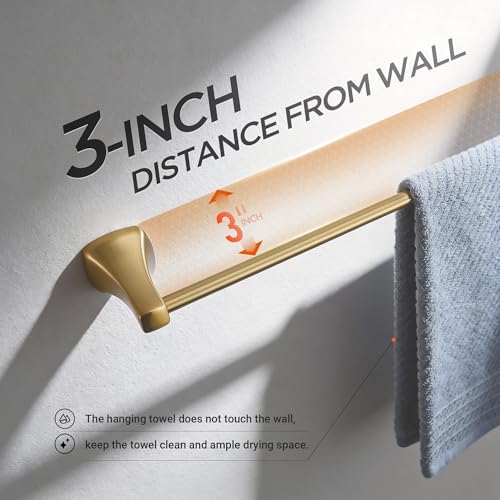 Brushed Gold Bathroom Hardware Set 4 Piece Gold Bathroom Accessories Set, 23.6 inch Bath Towel Bar Set | Towel Hook | Toilet Paper Holder | Hand Towel Holder - color: Brushed Gold