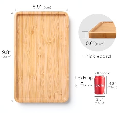 VERTORGAN Bamboo Serving Tray,9.8x5.9 Inch Decorative Trays Platter for Coffee Table,Living Room,Bar,Party,Mini Charcuterie Boards Cheese Board,Home Decor（Natural） - color: Natural, size: 9.8" x 5.9" x 0.6"