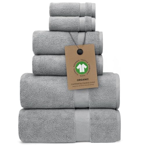 Alusa Home 100% Organic Zero-Twist Cotton Towels - GOTS Certified Luxury Bath Towels - Ultra Soft & Plush 700GSM Long-Staple Cotton - 6 Piece Towel Set (Pewter Grey) - color: Pewter, size: 6pc Towel Set