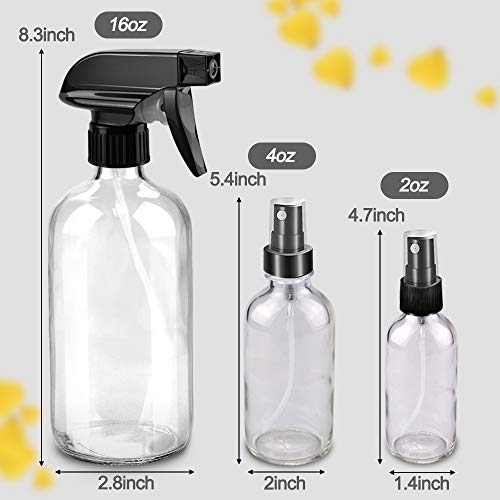 Worldgsb Glass Spray Bottles, 16oz*2+4oz*2+2oz*4 Refillable Containers, Empty Boston Round Bottles with Adjustable Nozzle for Cleaning, Gardening, Aromatherapy, Pets, Plant, Hair - Clear - color: Clear