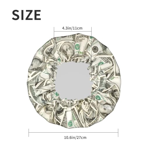 100 Dollar Money Shower Cap For Women Reusable Waterproof Double Layers Bath Cap Hair Protection Elastic Ladies Spa Salon Shower Hat - color: 100 Dollar Money
