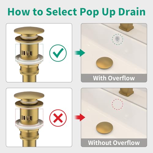 Bathroom Pop up Drain with Overflow, Anti-Clogging Vessel Sink Drain Strainer, Pop Up Drain with Detachable Basket, Hair Catcher Bathroom Sink Drain Stopper (Brushed Gold, with Overflow) - color: Brushed Gold, size: With Overflow