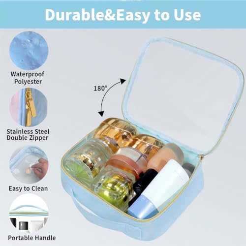 TSA Approved Travel Toiletry Bag,2 Pack Clear Makeup Bags with Handles,Quart Size Clear Cosmetic Bags for Traveling Women,Men,Carry on Airport Airline Compliant Bag,Blue - color: Blue, size: 2 Pack, Medium
