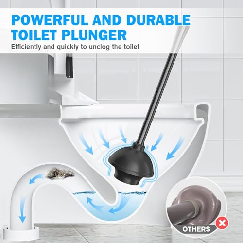 Toilet Plunger and Brush Set, Bowl Brush and Heavy Duty Toilet Plunger with Ventilated Holder, 2-in-1 Toilet Brush and Plunger Combo for Bathroom Deeply Cleaning（Black） - color: Black01