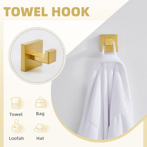 Bathroom Hardware Set 4-Piece, Angle Simple SUS304 Stainless Steel Bath Accessory Kit, Bathroom Fixture Set with Robe Hook, Toilet Paper Holder, Towel Holder and Towel Bar, Brushed Dark Gold - color: Brushed Dark Gold