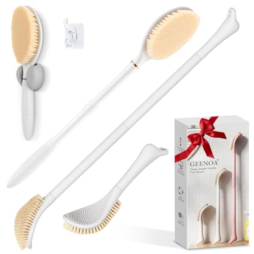 New Foot Brush & Back Scrubber Set 2PCS, 10.2''- 27.5'' Adjustable Foot Scrubber for Shower, 18.9'' Shower Back Scrubber with 3-Length Usage, Great Aid for People with Limited Mobility(White) - color: White Set
