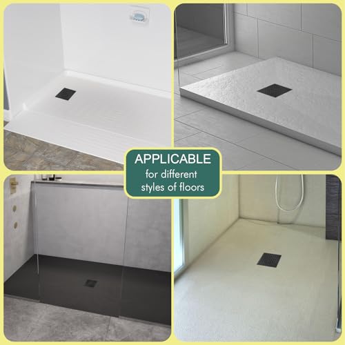 4 Inch Shower Floor Drain with Flange - Square Shower Drain with Hair Strainer - Removable Grid Strainer Cover - SUS304 Stainless Steel - Matte Black - color: Matte Black