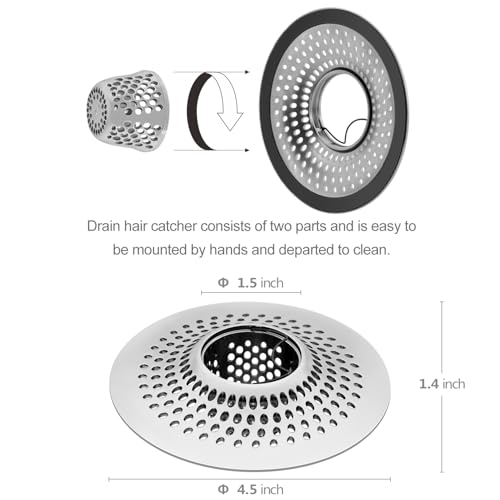 LEKEYE Drain Hair Catcher/Bathtub Shower Drain Hair Trap/Strainer Stainless Steel Drain Protector(Patented Product) - color: Silver