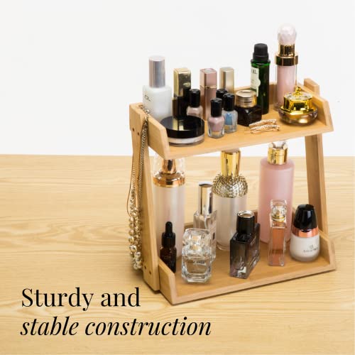 GOBAM Bamboo Makeup & Countertop Organizer, Small - 2 Layer Cosmetics, Lipsticks, Jewelry, Brushes, Hair Accessories & Perfume Organizer for Dresser, Easy Assembly - Natural - size: Small