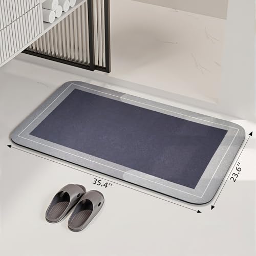 Large Bath Mat Rug, Rubber Non Slip Bath Mat Super Absorbent Quick Dry Bathroom Floor Mat Thin Bathroom Rugs Fit Under Door-Shower Rug for in Front of Bathtub Shower, Grey, Easy to clean, 23.6"x35.4" - color: Grey, size: 23.6"x35.4"