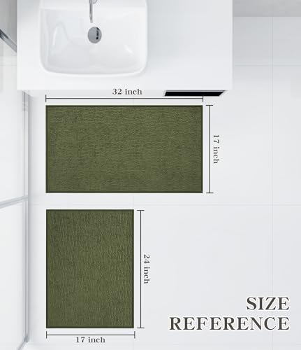 chakme Bathroom Rug Sets 2 Piece, Ultra Thin Quick Dry Bath Mat Set, Absorbent Bath Mat for Bathroom Non Slip Machine Washable, (Dark Green, 2 Piece) - color: Dark Green, size: 2Piece