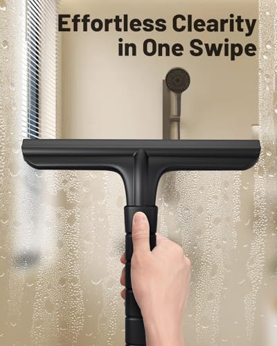 Silicone Shower Squeegee with Hook,Dual-Sided Design with Scraper & Scrub Surface, Shower Squeegee for Glass Doors (Dark) - color: Dark