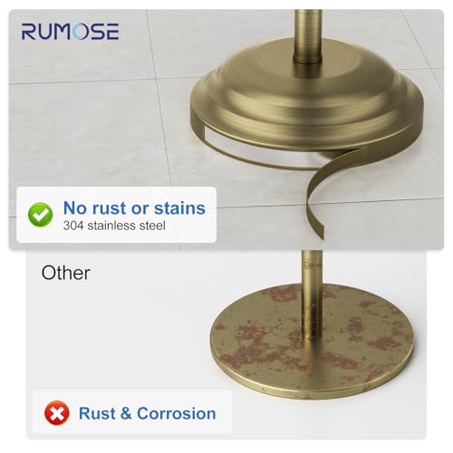 RUMOSE Toilet Paper Holder Stand for Floor, Antique Brass Bathroom Free Standing Toilet Tissue Roll Holder with Storage, Adjustable 17-25 Inch, SUS304 Stainless Steel - color: Antique Brass
