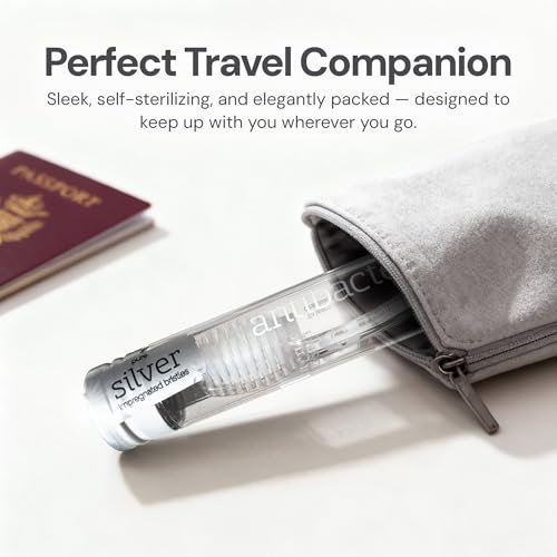 Nano-b Manual Toothbrush for Adults with Sensitive Gums, Silver Soft/Medium Bristles, Travel Case, Blue - color: Blue, style: Silver Bristles