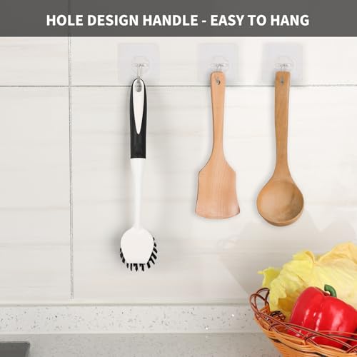Dish Brush with Handle, 2 Pack Scrub Brushes with Built-in Scraper for Cleaning Kitchen, Pots, Pans and Sink, Scrubber Washing Tools, Black - color: Black