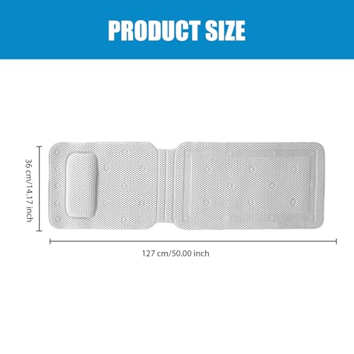 Bathtub Pillows, Full Body Bath Pillow 50x14 Soft Long Bath Pillow Non-Slip Bath Pillows for Tub Cozy PVC Full Body Pillow with Suction Cups Luxury Bath Pillows for Tub Neck Head