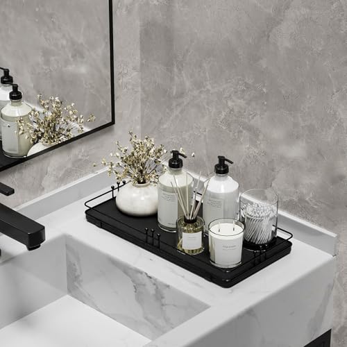 Toilet Paper Basket, Bathroom Basket for Counter Toiletries Towel Decor TP, Toilet Tank Tray, Guest Back of Toilet Organizer Storage, Vanity Tray for Perfume Makeup, Kitchen 13”x6.5” Black - color: Black + Black, size: 13" x 6.5" x 1.6"