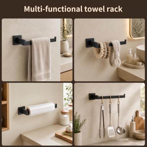Matte Black 9 Piece Bathroom Hardware Set, 304 Stainless Steel Towel Bar Set with Double Towel Bar, Toilet Paper Holder, Wall Mounted Heavy Duty Rustproof Accessories for Bathroom Kitchen - color: B-24 Matte Black