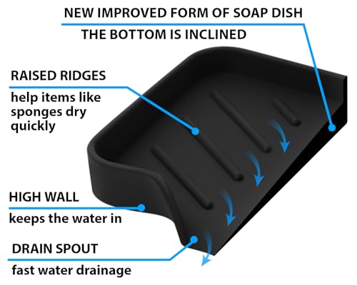 Black Silicone Soap Dish Tray, Self Draining Soap Holder for Bar Soap, Silicone Soap Tray with Drainage, Dish Soap Tray for Kitchen Counter, Plastic Free, S(4.7x3.5) - color: Black, size: S(4.7X3.5) 1 PC