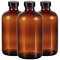 3 Pack,16 OZ Amber Glass Bottles Boston Round Sample Refillable Bottles with Black Caps, Perfect Glass Containers for kombucha, Secondary Fermentation,Storing condiment,Homemade Essential Oils - color: Amber